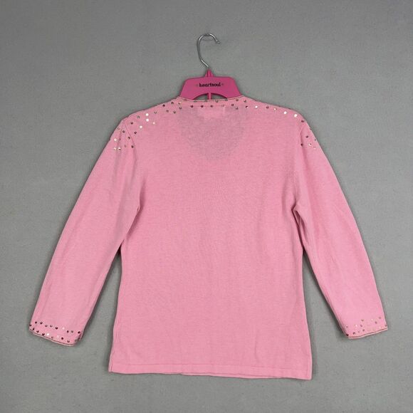 Jack B Quick Sweater Womens Medium Pink Gold Heart Charm Sequin Valentine Girly - Picture 7 of 15